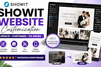 customize showit template, update showit website and fix issues