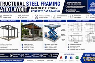 structural steel framing patio layout hydraulic platform concrete cad drawing