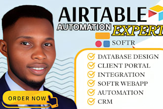 airtable database, CRM, client portal, softr web app and automation
