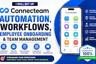 set up connecteam automation, workflows, onboarding and employee management