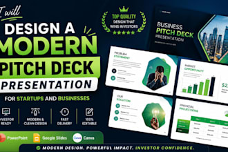 design a modern pitch deck presentation for startups and businesses