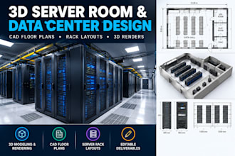 design 3d server rooms, rack layouts, data center floor plans and cad drawings