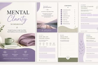 design canva ebook, mental health workbook, worksheet template and ebook mockup