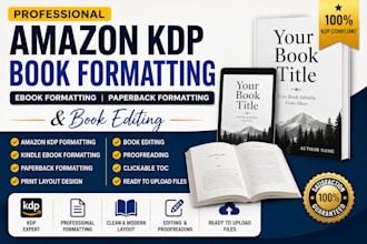 amazon KDP  formatting, kindle ebook formatting, paperback formatting, editting