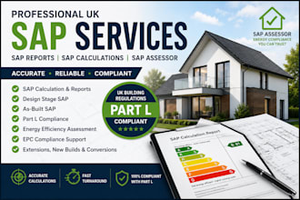 prepare sap calculation reports and sap assessments for UK building regulations