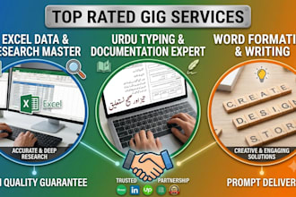 do  excel data entry, inpage and web research