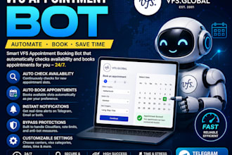 develop booking bot,vfs appointment bot, appointment bot,vfs bot, telegram bot
