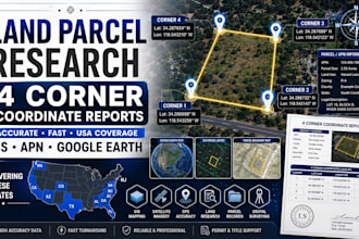 provide land parcel research and corner coordinates reports sc nj nc al az ga