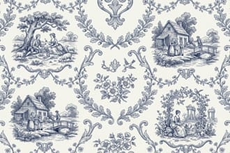 design a seamless toile de jouy illustration pattern for textile or wallpaper