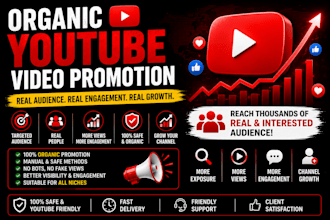 provide organic youtube video promotion for real audience growth