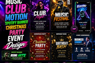design music club motion spotify banner christmas, party and event flyer design