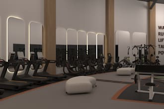 do gym interior design,floor plan,layout,3d model renders with video walkthrough