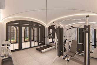 do gym interior design,floor plan,layout,3d model renders with video walkthrough