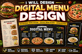 digital menu design, restaurant menu design, digital menu board, animated menu