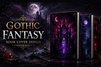 design a gothic fantasy book cover with dark atmospheric art