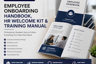 design employee onboarding handbook, HR welcome kit, and training manual