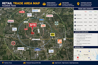 redesign, design retail trade aerial map, site arrow map, tracking map gis map