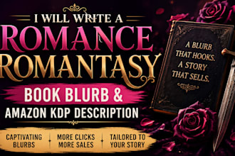 write a romance romantasy book blurb and amazon KDP description