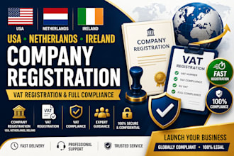 do USA, netherlands, ireland company registration and vat compliance
