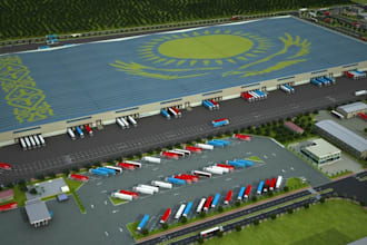 design 3d warehouse, logistics center, industrial building with realistic render