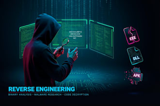 reverse engineer exe, dll, apk, analyze malware and perform binary analysis