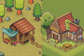 design isometric pixel art tileset pixel tilemap rpg game pixel background asset