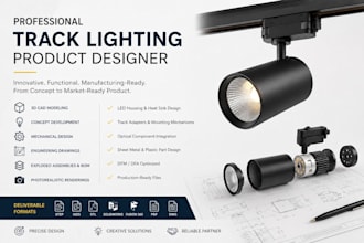 design a custom led track lighting system with 3d cad and renderings