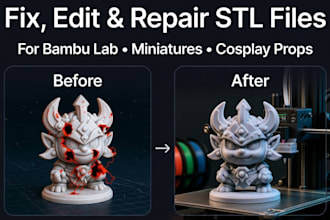 fix, edit, repair stl files for 3d printing, bambu lab miniatures, cosplay model