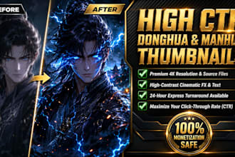 design viral donghua and manhua youtube thumbnails with cinematic CTR art