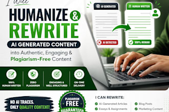 rewrite ai content, humanize chat gpt essays, edit ebooks, offer zero plagiarism