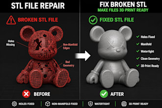 do stl file repair, edit obj file and optimize broken stl files for 3d printing