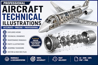 create aircraft technical illustrations, aviation manuals and exploded views