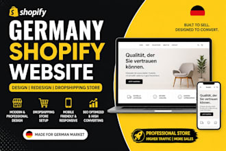 build, design or redesign germany shopify website, germany dropshipping store