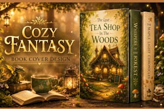 create a cozy fantasy ebook cover with warm illustrative style