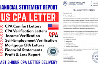 write US CPA loan approve letter, proof of income letter, expense ratio letter