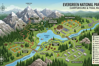 design custom hiking map trail map park map campground outdoor map illustration