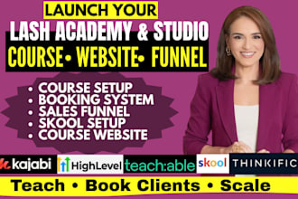 setup lash academy online course website kajabi thinkific ghl skool sales funnel
