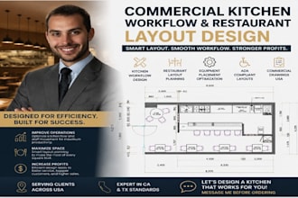 provide USA commercial kitchen workflow design restaurant architectural layout