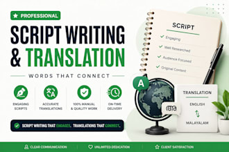 do script writing and translation for any topic