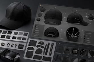create production ready cap and hat tech pack with flat sketch and mockup