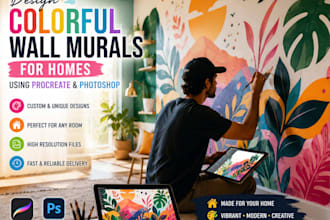 design colorful wall murals for homes using procreate photoshop