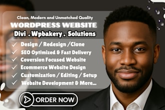 design or redesign wordpress website with divi or wpbakery