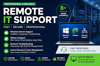 provide prof remote IT support for windows server, vmware and network issues