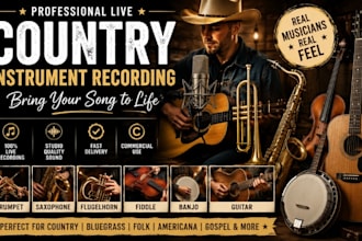 record trumpet saxophone flugelhorn fiddle banjo guitar for your country song