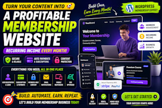 build wordpress membership website with subscription payments, user login system