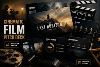 design cinematic film pitch deck, investor pitch deck, movie pitch deck, podcast