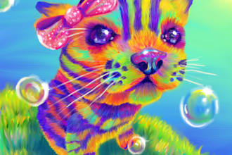 create a colorful and whimsical custom digital pet portrait