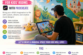 design colorful wall murals for kids rooms with procreate