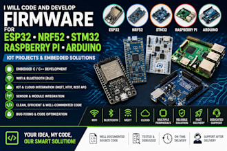code and develop firmware for esp32, stm32, nrf52, raspberry pi, iot project