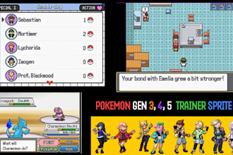 make gen 3 and gen 5 pokemon trainer and overworld sprites for rpg maker fangame